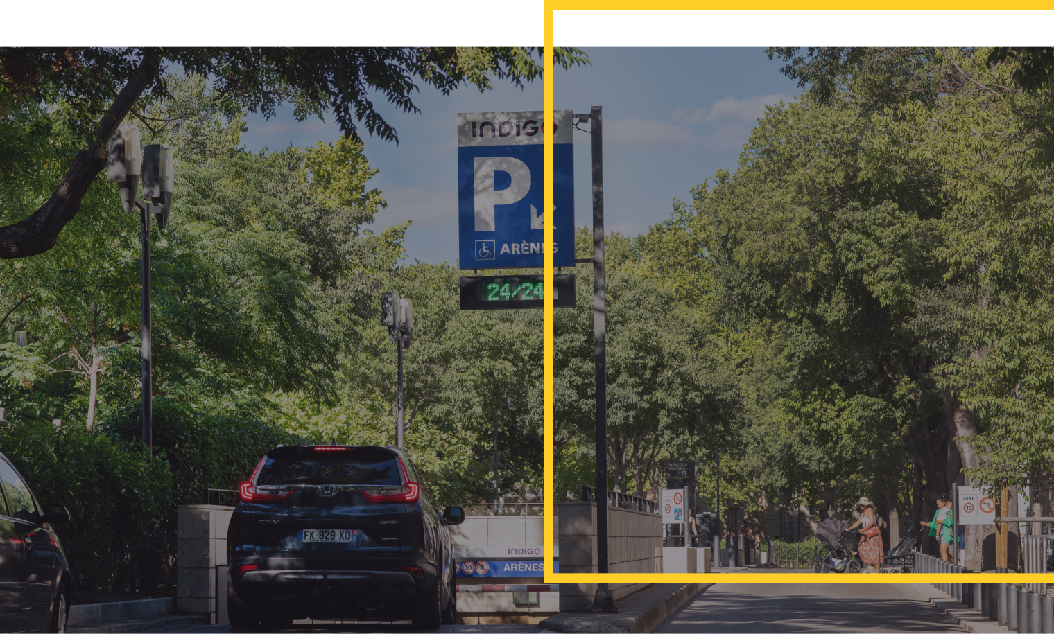 entrée parking rue avec panneau INDIGO